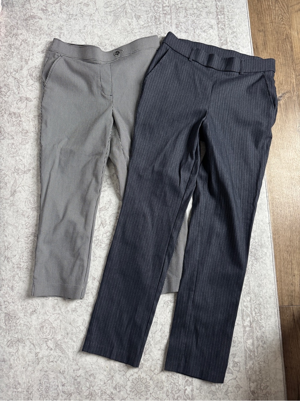 2 Pair Rafaella Dress Pants in Dark Grey Pinstripe & Micro Houndstooth